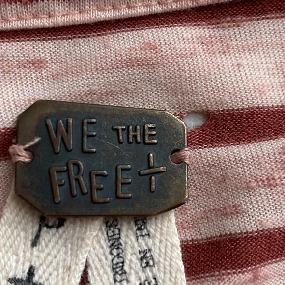 Free People Pandoras Box Striped Tee Small Red Pink Oversized Boxy - Picture 12 of 12